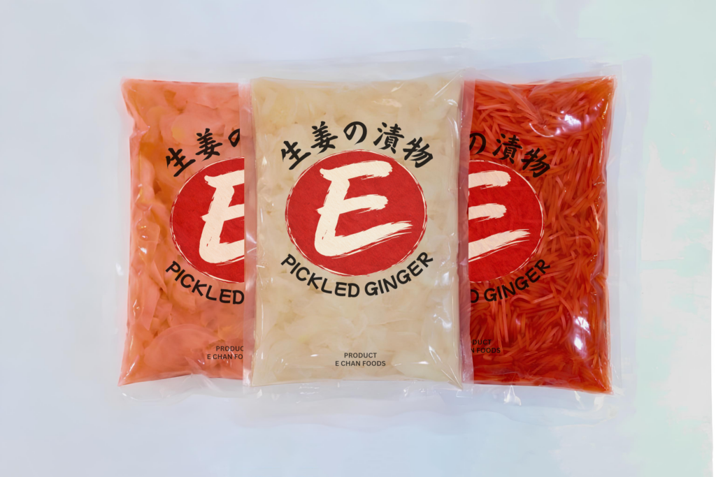 E Chan Foods Sushi Gari White, Sushi Gari Pink and Beni Shoga packaging